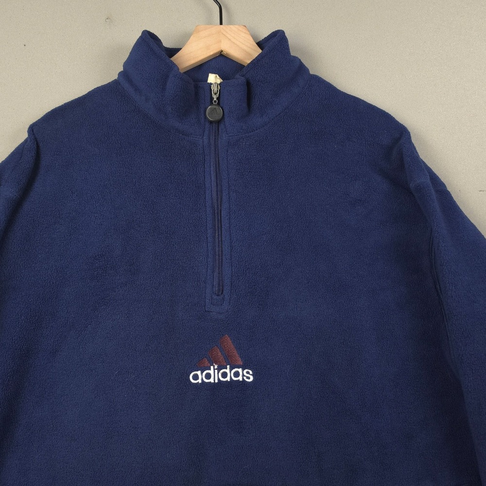 Vintage Adidas Fleece 1/4 Zip Pullover Men XXL Navy Embroidered Logo Sweater 90s